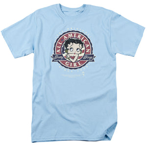 AN OFFCIALLY LICENSED BETTY BOOP ALL AMERICAN GIRL MEN'S REGULAR FIT T-SHIRT LIGHT BLUE
