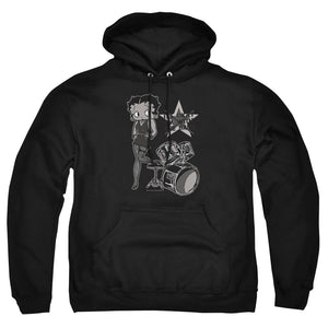 AN OFFCIALLY LICENSED BETTY BOOP WITH THE BAND ADULT UNISEX PULLOVER HOODIE BLACK