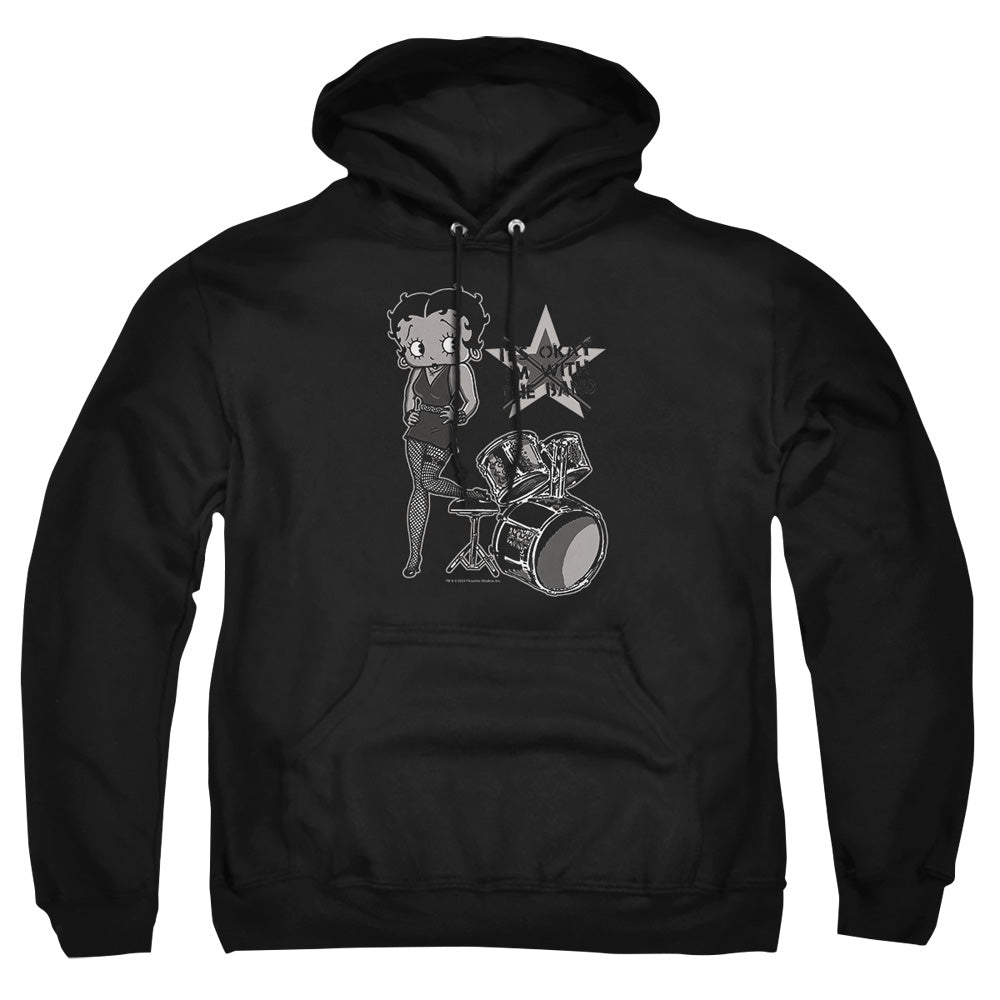 AN OFFCIALLY LICENSED BETTY BOOP WITH THE BAND ADULT UNISEX PULLOVER HOODIE BLACK