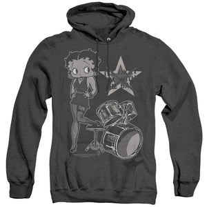 AN OFFCIALLY LICENSED BETTY BOOP WITH THE BAND ADULT UNISEX HEATHER PULLOVER HOODIE BLACK