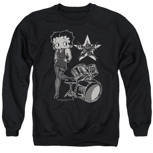 AN OFFCIALLY LICENSED BETTY BOOP WITH THE BAND ADULT UNISEX CREWNECK SWEATSHIRT BLACK