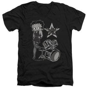 AN OFFCIALLY LICENSED BETTY BOOP WITH THE BAND MEN'S V-NECK T-SHIRT BLACK