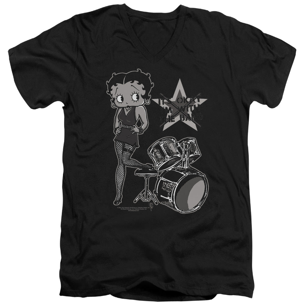 AN OFFCIALLY LICENSED BETTY BOOP WITH THE BAND MEN'S V-NECK T-SHIRT BLACK