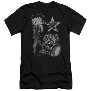 AN OFFCIALLY LICENSED BETTY BOOP WITH THE BAND MEN'S PREMIUM SLIM FIT T-SHIRT BLACK