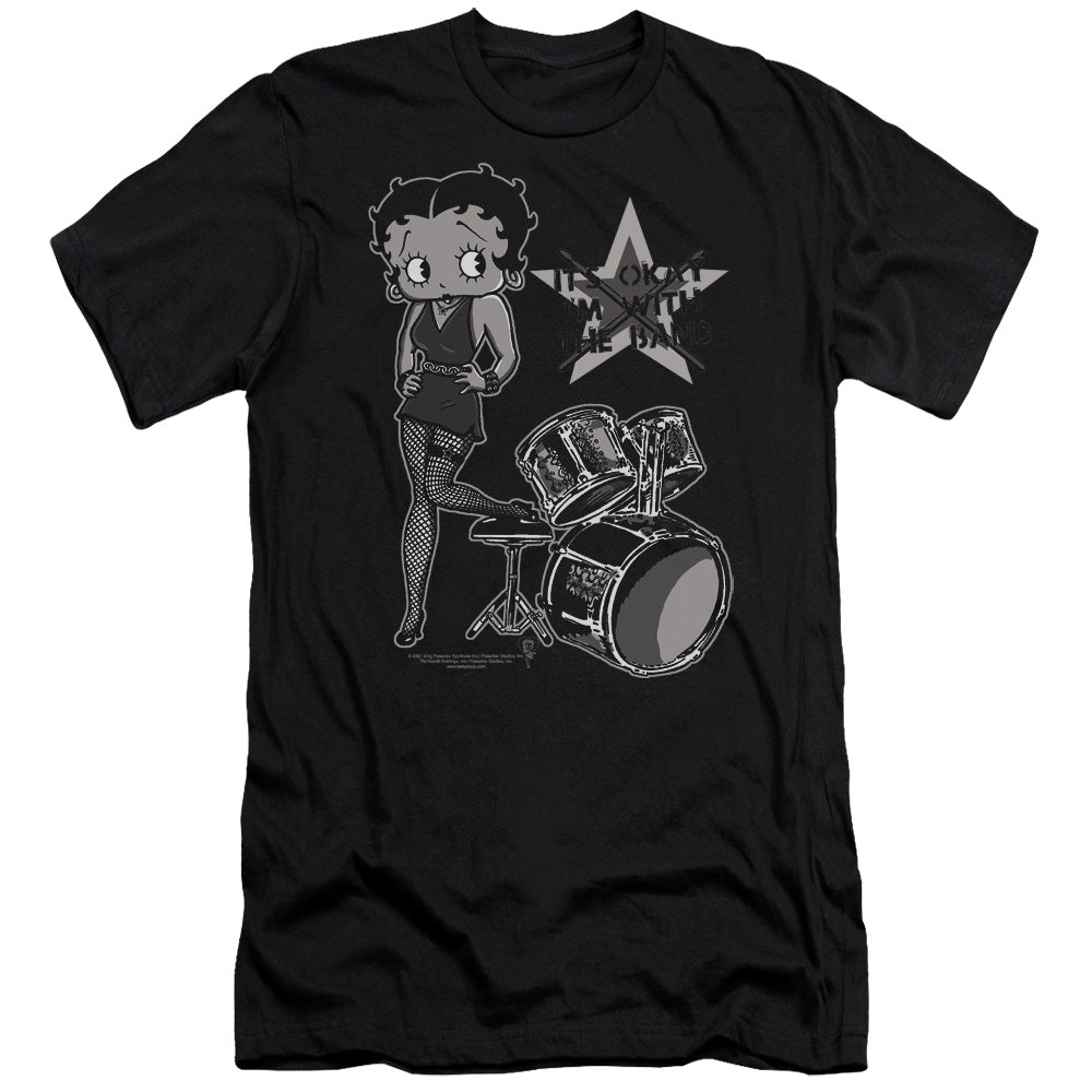 AN OFFCIALLY LICENSED BETTY BOOP WITH THE BAND MEN'S PREMIUM SLIM FIT T-SHIRT BLACK