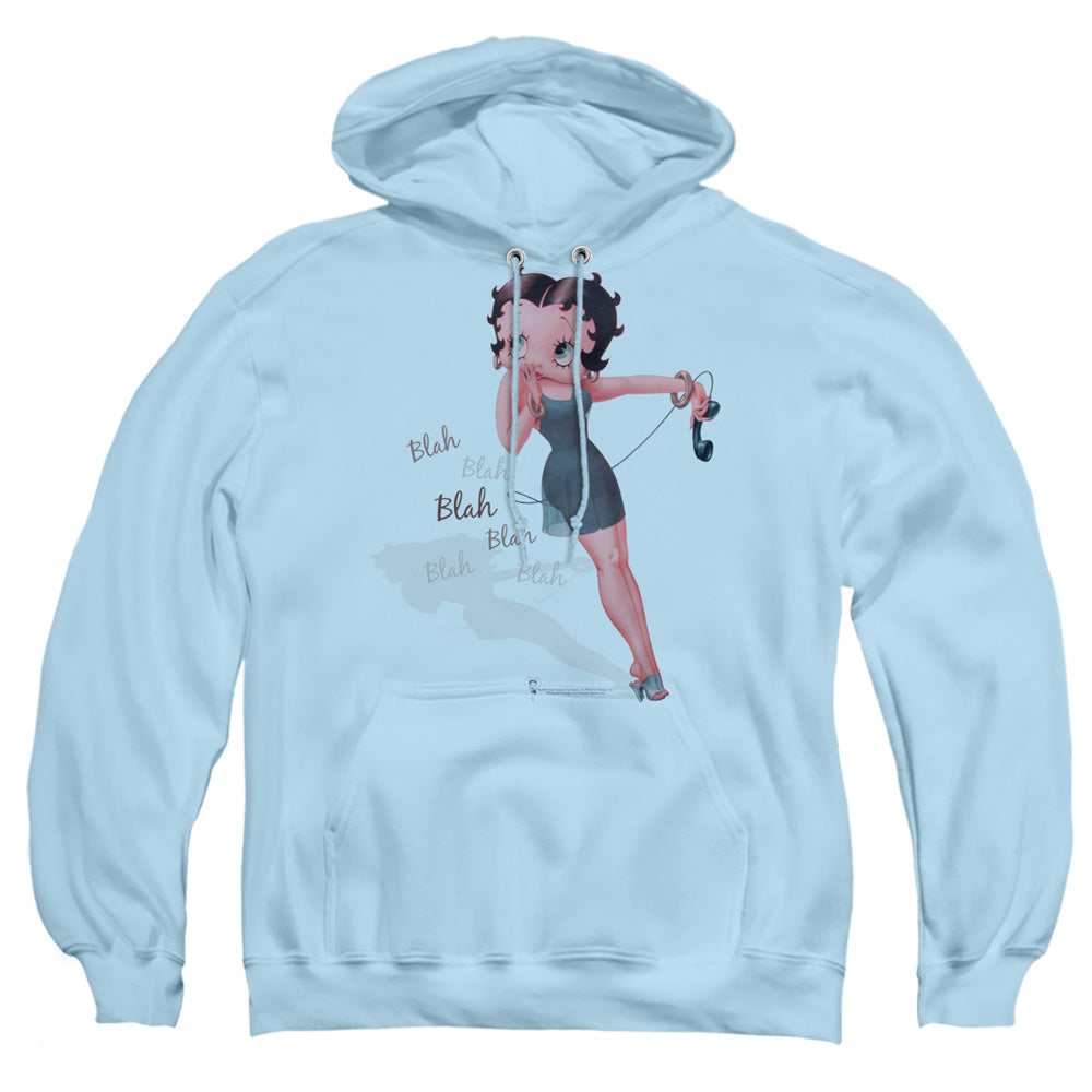 AN OFFCIALLY LICENSED BETTY BOOP BLAH BLAH BLAH ADULT UNISEX PULLOVER HOODIE LIGHT BLUE