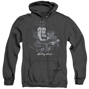 AN OFFCIALLY LICENSED BETTY BOOP STORM RIDER ADULT UNISEX HEATHER PULLOVER HOODIE BLACK