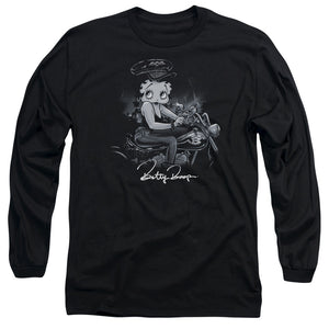 AN OFFCIALLY LICENSED BETTY BOOP STORM RIDER MEN'S LONG SLEEVE T-SHIRT BLACK