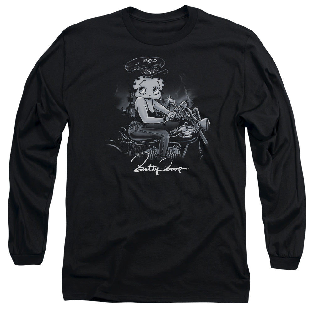 AN OFFCIALLY LICENSED BETTY BOOP STORM RIDER MEN'S LONG SLEEVE T-SHIRT BLACK