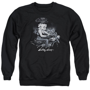 AN OFFCIALLY LICENSED BETTY BOOP STORM RIDER ADULT UNISEX CREWNECK SWEATSHIRT BLACK