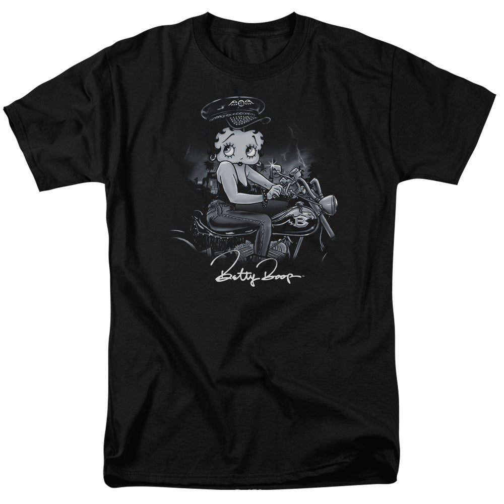 AN OFFCIALLY LICENSED BETTY BOOP STORM RIDER MEN'S REGULAR FIT T-SHIRT BLACK