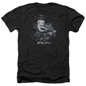 AN OFFCIALLY LICENSED BETTY BOOP STORM RIDER MEN'S HEATHER T-SHIRT CHARCOAL