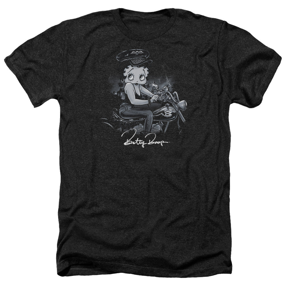 AN OFFCIALLY LICENSED BETTY BOOP STORM RIDER MEN'S HEATHER T-SHIRT CHARCOAL