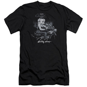 AN OFFCIALLY LICENSED BETTY BOOP STORM RIDER MEN'S PREMIUM SLIM FIT T-SHIRT BLACK