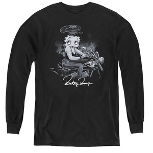 AN OFFCIALLY LICENSED BETTY BOOP STORM RIDER YOUTH LONG SLEEVE T-SHIRT BLACK