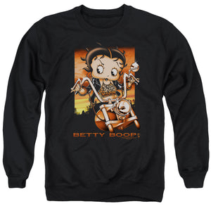 AN OFFCIALLY LICENSED BETTY BOOP SUNSET RIDER ADULT UNISEX CREWNECK SWEATSHIRT BLACK