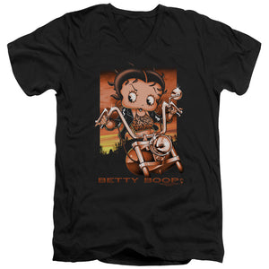 AN OFFCIALLY LICENSED BETTY BOOP SUNSET RIDER MEN'S V-NECK T-SHIRT BLACK