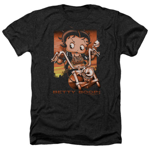 AN OFFCIALLY LICENSED BETTY BOOP SUNSET RIDER MEN'S HEATHER T-SHIRT CHARCOAL