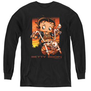 AN OFFCIALLY LICENSED BETTY BOOP SUNSET RIDER YOUTH LONG SLEEVE T-SHIRT BLACK