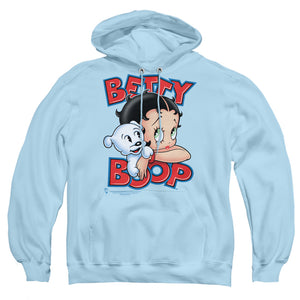 AN OFFCIALLY LICENSED BETTY BOOP FOREVER FRIENDS ADULT UNISEX PULLOVER HOODIE LIGHT BLUE