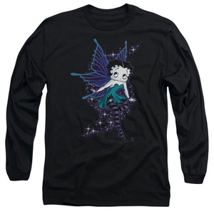 AN OFFCIALLY LICENSED BETTY BOOP SPARKLE FAIRY MEN'S LONG SLEEVE T-SHIRT BLACK