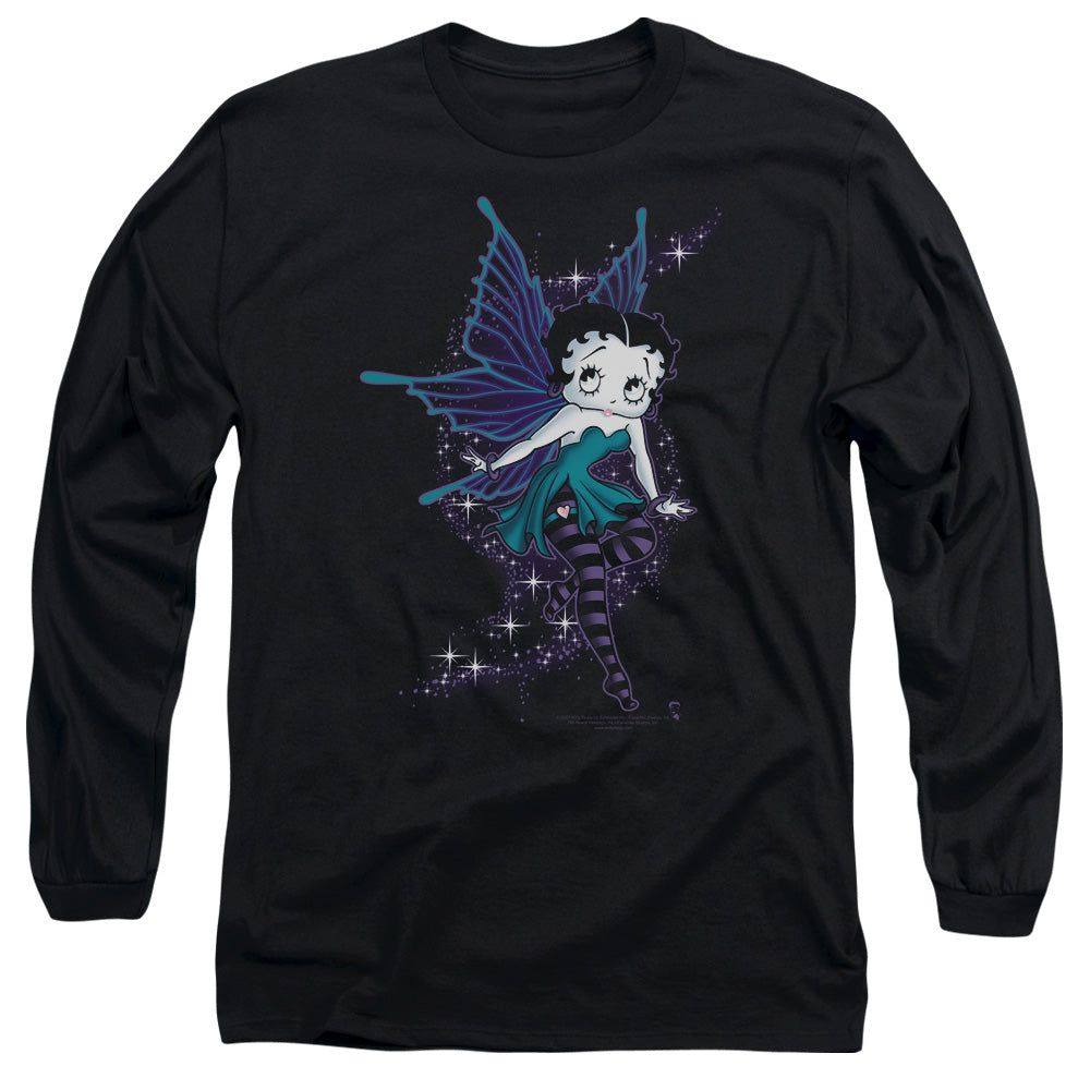 AN OFFCIALLY LICENSED BETTY BOOP SPARKLE FAIRY MEN'S LONG SLEEVE T-SHIRT BLACK