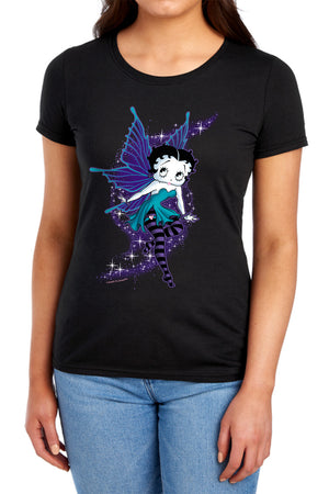 AN OFFCIALLY LICENSED BETTY BOOP SPARKLE FAIRY WOMEN'S REGULAR FIT T-SHIRT BLACK