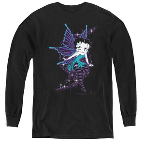 AN OFFCIALLY LICENSED BETTY BOOP SPARKLE FAIRY YOUTH LONG SLEEVE T-SHIRT BLACK