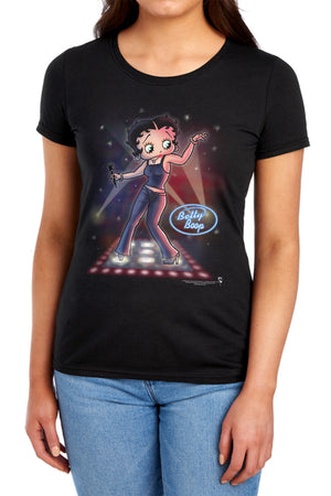 AN OFFCIALLY LICENSED BETTY BOOP POP STAR WOMEN'S REGULAR FIT T-SHIRT BLACK