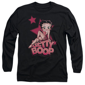 AN OFFCIALLY LICENSED BETTY BOOP SEXY STAR MEN'S LONG SLEEVE T-SHIRT BLACK