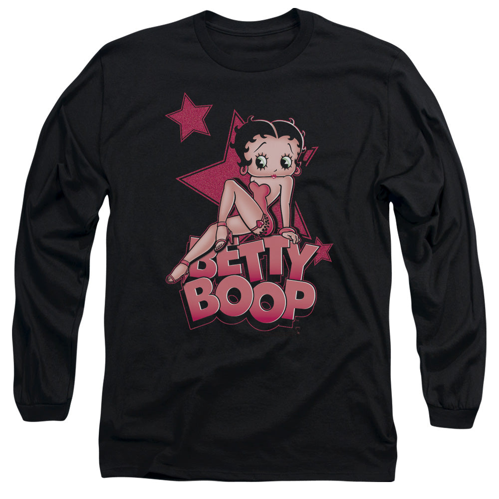 AN OFFCIALLY LICENSED BETTY BOOP SEXY STAR MEN'S LONG SLEEVE T-SHIRT BLACK