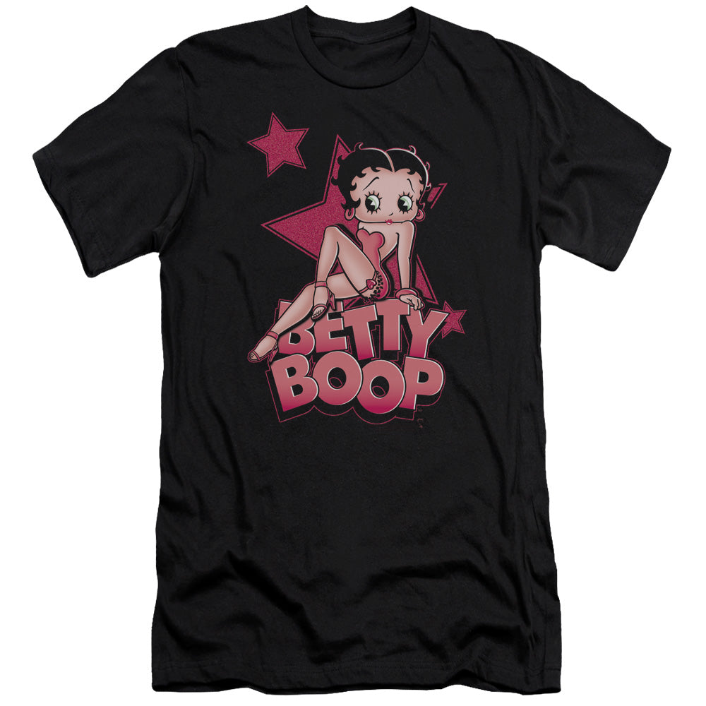 AN OFFCIALLY LICENSED BETTY BOOP SEXY STAR MEN'S PREMIUM SLIM FIT T-SHIRT BLACK