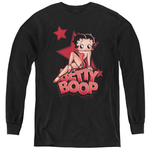 AN OFFCIALLY LICENSED BETTY BOOP SEXY STAR YOUTH LONG SLEEVE T-SHIRT BLACK