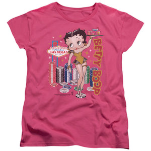 AN OFFCIALLY LICENSED BETTY BOOP WET YOUR WHISTLE WOMEN'S REGULAR FIT T-SHIRT HOT PINK