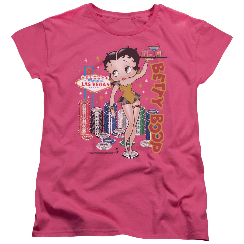 AN OFFCIALLY LICENSED BETTY BOOP WET YOUR WHISTLE WOMEN'S REGULAR FIT T-SHIRT HOT PINK