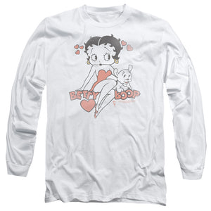 AN OFFCIALLY LICENSED BETTY BOOP CLASSIC WITH PUP MEN'S LONG SLEEVE T-SHIRT WHITE
