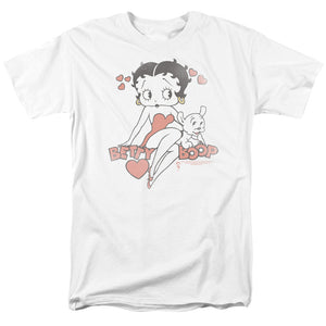 AN OFFCIALLY LICENSED BETTY BOOP CLASSIC WITH PUP MEN'S REGULAR FIT T-SHIRT WHITE