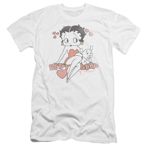 AN OFFCIALLY LICENSED BETTY BOOP CLASSIC WITH PUP MEN'S PREMIUM SLIM FIT T-SHIRT WHITE