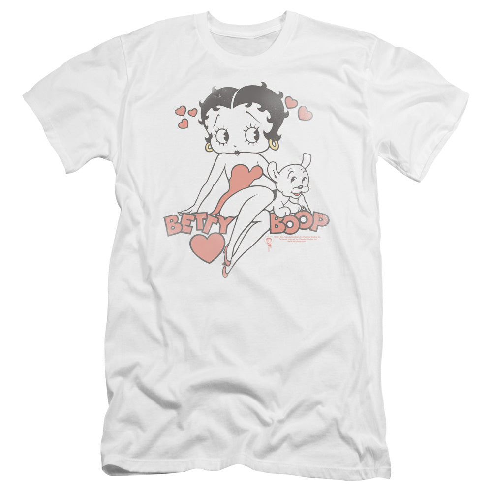 AN OFFCIALLY LICENSED BETTY BOOP CLASSIC WITH PUP MEN'S PREMIUM SLIM FIT T-SHIRT WHITE
