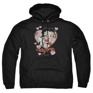 AN OFFCIALLY LICENSED BETTY BOOP CLASSIC KISS ADULT UNISEX PULLOVER HOODIE BLACK