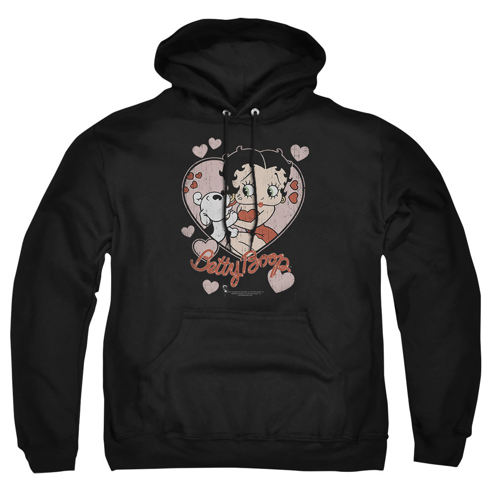 AN OFFCIALLY LICENSED BETTY BOOP CLASSIC KISS ADULT UNISEX PULLOVER HOODIE BLACK