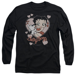 AN OFFCIALLY LICENSED BETTY BOOP CLASSIC KISS MEN'S LONG SLEEVE T-SHIRT BLACK