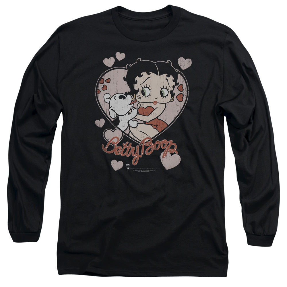 AN OFFCIALLY LICENSED BETTY BOOP CLASSIC KISS MEN'S LONG SLEEVE T-SHIRT BLACK