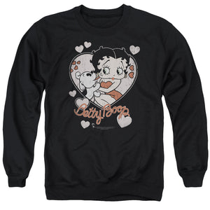 AN OFFCIALLY LICENSED BETTY BOOP CLASSIC KISS ADULT UNISEX CREWNECK SWEATSHIRT BLACK