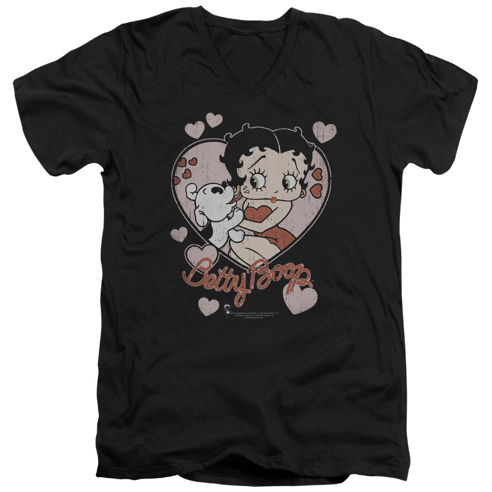 AN OFFCIALLY LICENSED BETTY BOOP CLASSIC KISS MEN'S V-NECK T-SHIRT BLACK