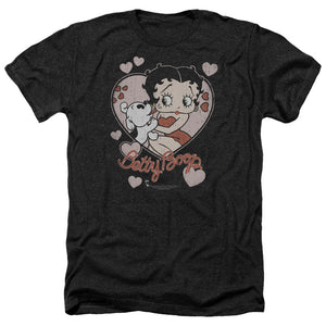AN OFFCIALLY LICENSED BETTY BOOP CLASSIC KISS MEN'S HEATHER T-SHIRT CHARCOAL
