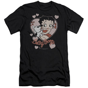 AN OFFCIALLY LICENSED BETTY BOOP CLASSIC KISS MEN'S PREMIUM SLIM FIT T-SHIRT BLACK