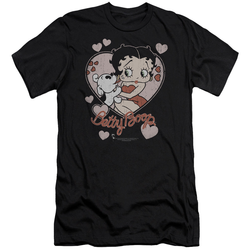 AN OFFCIALLY LICENSED BETTY BOOP CLASSIC KISS MEN'S PREMIUM SLIM FIT T-SHIRT BLACK