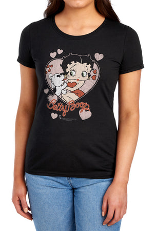 AN OFFCIALLY LICENSED BETTY BOOP CLASSIC KISS WOMEN'S REGULAR FIT T-SHIRT BLACK