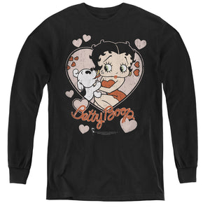 AN OFFCIALLY LICENSED BETTY BOOP CLASSIC KISS YOUTH LONG SLEEVE T-SHIRT BLACK